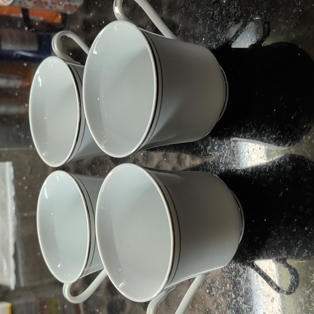 Baum Bros. Elegant Fine White Porcelain Tea/Coffee Cups, Set/4